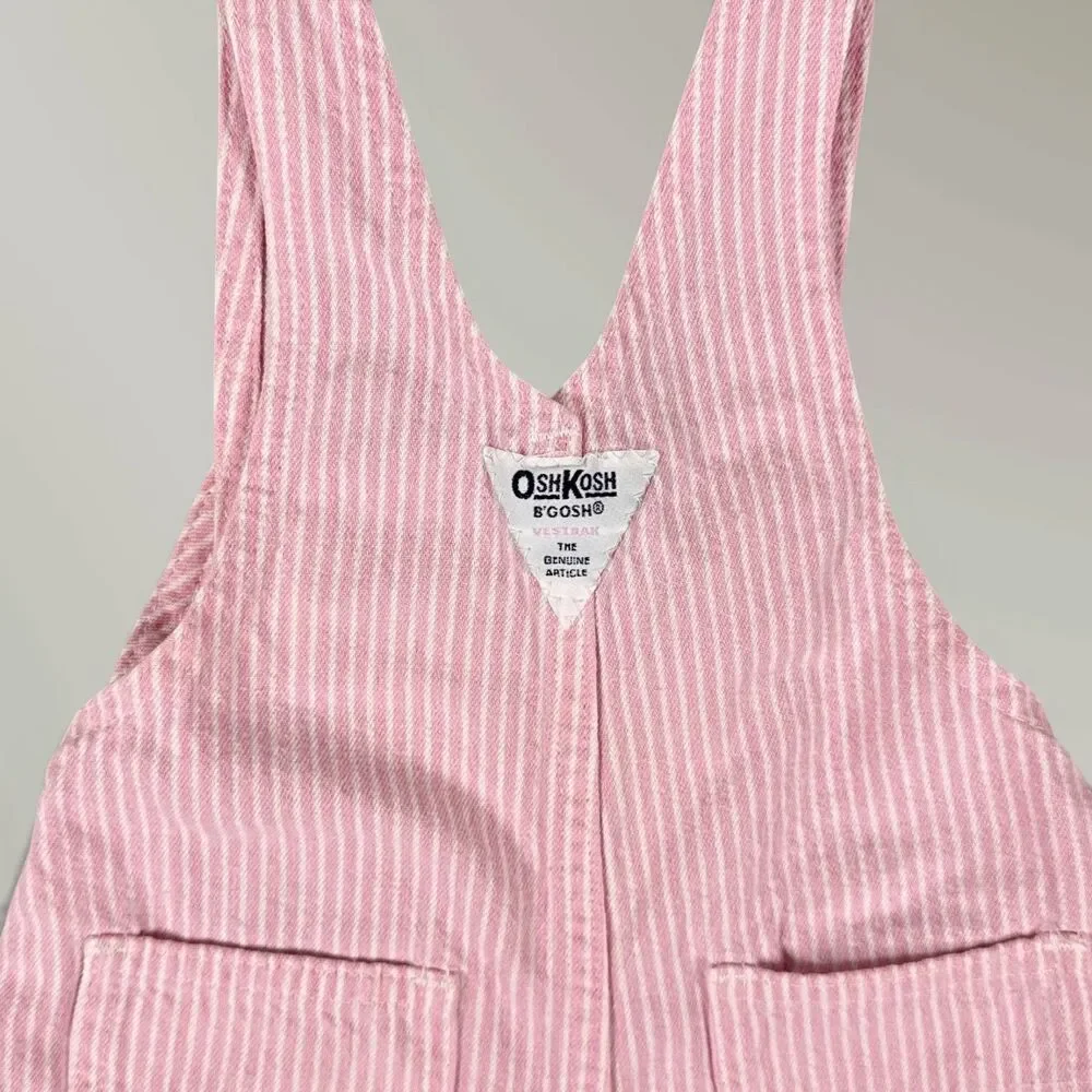 Vtg Oshkosh B'gosh Overalls Shorts Trusts Tide Tag Pink White Striped Size 18M